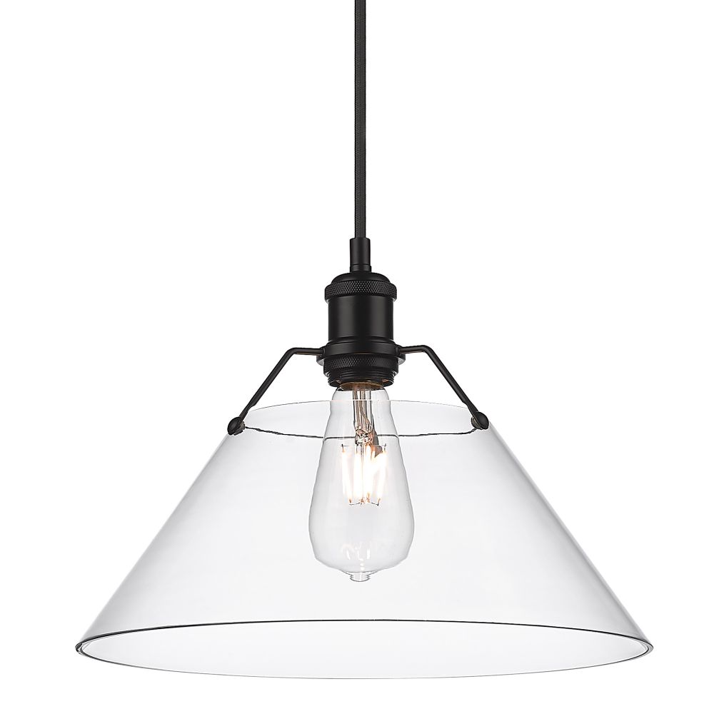 Golden Lighting 3306-L BLK-CLR Orwell BLK Large Pendant in Matte Black with Clear Glass Shade